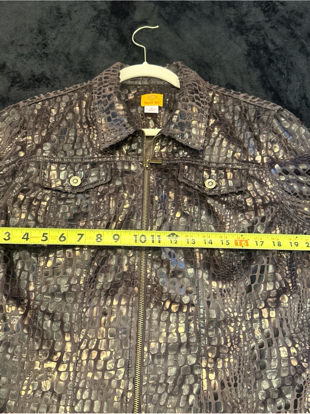 Ruby Rd. Croc-Embossed Metallic Brown Leather Jacket - Picture 13 of 13